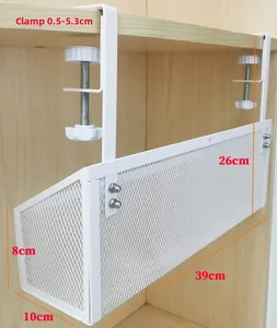 White metal mesh under desk cable tray with adjustable clamps for 0.5-5.3cm thick desks