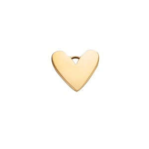 Detailed close-up of golden polished stainless steel heart pendant with top loop