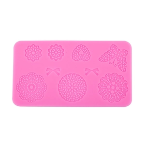 Pink butterfly and lace floral silicone fondant mold for cake decorating and DIY baking