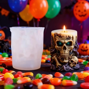 Halloween skull candle silicone mold for DIY crafts with detailed bone sculpture finish