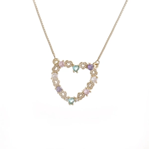 Hohle Herz Anhänger Halskette Für Frauen Vergoldetes Kupfer Bunte Zirkonia Eingelegt Box Kette Exquisite Elegante Schmuck