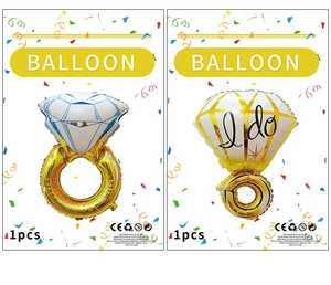 Detail of diamond ring foil balloon packaging for wedding and proposal decorations