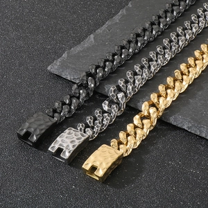 Men's vintage hammered cuban chain bracelets in gold, silver, and black finishes