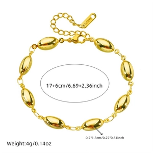 Minimalist gold stainless steel oval bead chain bracelet with adjustable link and clasp