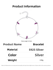 Dettagli del bracciale in argento S925 con farfalle rosa e catena regolabile 15+3cm