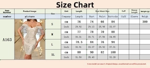 Detailed size chart for the sequin tassel bodycon dress including S to XL measurements