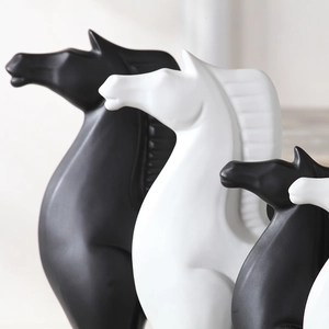 Nordic minimalist horse head sculpture in matte black and white for modern home decor