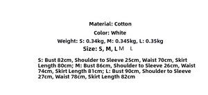 Guide des tailles S M L pour robe en coton blanc à manches bouffantes et taille cintrée