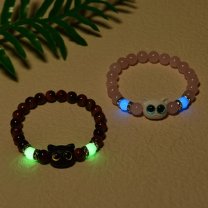 Luminous cat beaded bracelets with tiger eye stone and glow-in-the-dark beads