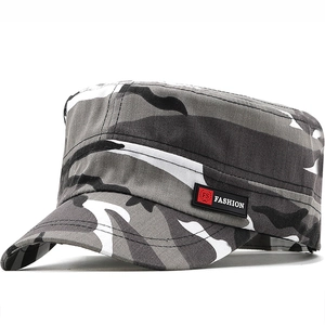 Men's Camouflage Cotton Cadet Cap Adjustable Military Flat Top Hat Sun Protection Outdoor Tactical Hiking Casual Hat