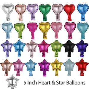 5 inch heart and star shaped aluminum foil balloons in various metallic colors