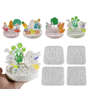 Easter Rabbit Bunny Eggs Silicone Mold 3D DIY Resin Ornament Stand Holder Crafting Decoration