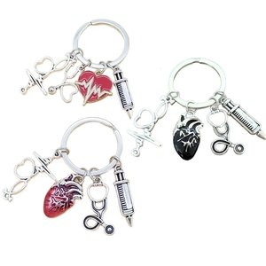 Medical Keychain Stethoscope Syringe Anatomical Heart Brain ECG Zinc Alloy Nurse Doctor Gift Novelty Charm