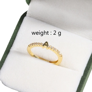 18k gold plated brass adjustable letter A ring with diamonds in a green velvet box
