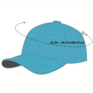 Detail view of adjustable baseball cap with 22.04-24.01 inch head circumference size