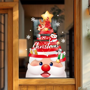 Christmas Santa and Snowman window stickers on glass door for holiday home decoration
