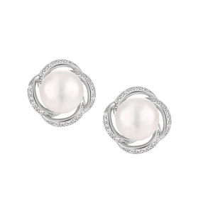 Elegant S925 silver flower stud earrings featuring natural pearls and sparkling zircons