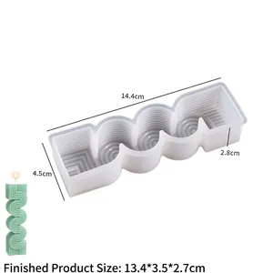 Detail of S-shaped wave silicone mold for candles and finished green wave candle example