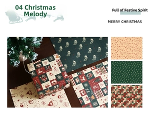 Detail of vintage kraft Christmas wrapping paper featuring reindeer and tree patterns