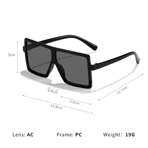 Kids' square oversized sunglasses in black frame with detailed size specifications
