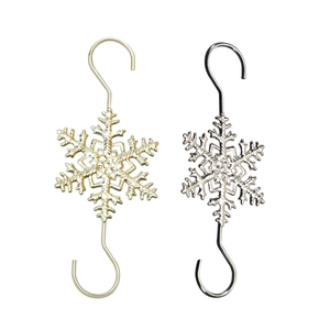 Christmas S-shaped metal hooks in gold and silver finish with decorative snowflake design
