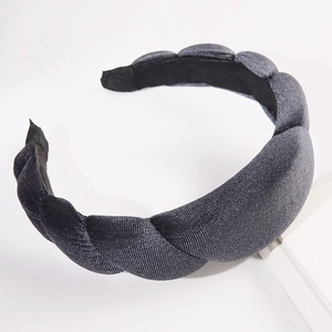 Deep grey velvet padded headband with woven texture and high crown for women