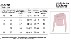 Detailed size chart for the off-shoulder slim long sleeve top with precise measurements