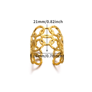 Detail showing dimension marks on gold镂空 geometric stainless steel adjustable ring