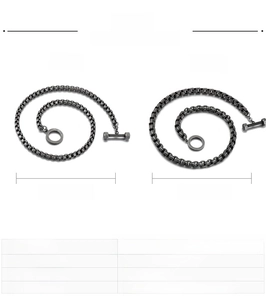 Detail of vintage stainless steel square chains with OT clasp in 6mm and 8mm widths