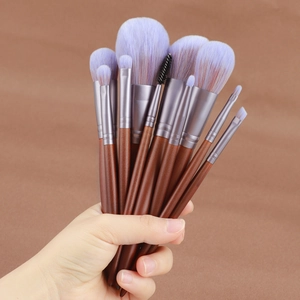 Kit de 11 pinceaux maquillage avec poils synthétiques lavande et manches en bois