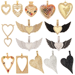 Collection of 15 gold and silver plated heart and wing charms with micro-pave crystals
