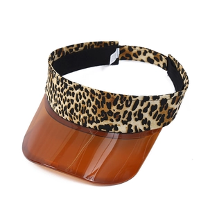 Leopard print visor hat with brown translucent brim for sun protection and outdoor activities