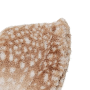 Detail of plush faux fur texture with deer spot pattern on winter warm bucket hat