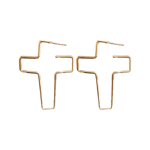 Boucles d'oreilles minimalistes en forme de croix dorée avec style géométrique poli