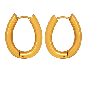 Minimalist U Shaped Hoop Earrings Stainless Steel 18K Gold Plated Geometric Chunky Oval Huggie For Women Vintage Jewelry
