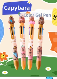 Close-up of 4 Capybara multi-color ballpoint pens with cute 3D resin toppers