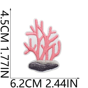 Detailed view of pink coral embroidery patch with size dimensions 4.5cm by 6.2cm