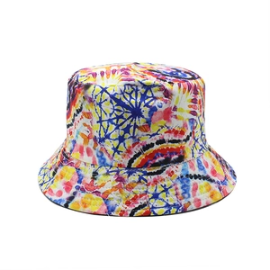Double-sided cotton bucket hat featuring colorful tie-dye patterns for outdoor street style