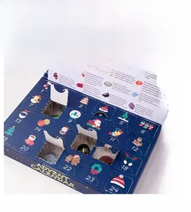 Detailed view of open 24-day advent calendar with natural crystals and English descriptions