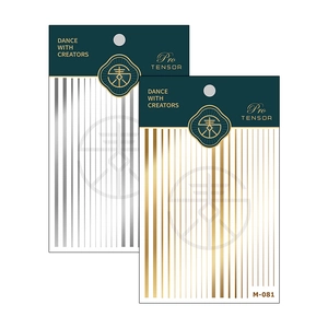 Self-adhesive gold and silver metallic nail art stickers with fine line designs M-081