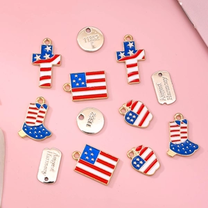 USA Flag Enamel Alloy Charms Pendants Independence Day DIY Jewelry Making Accessories Necklace Bracelet Earring