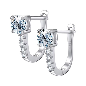 Close-up of S925 sterling silver stamp and round-cut moissanite stone on earring detail