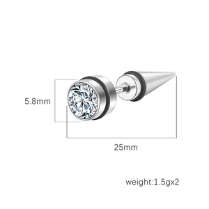 Stainless Steel Stud Earrings With Zircon Inlaid Punk Cone Spike Back Minimalist Fashion Jewelry For Men And Women