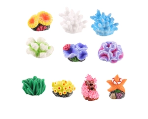 Set of 10 colorful resin coral and starfish figurines for fish tank aquarium decoration