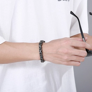 Bracelet pour homme en acier titane style hip hop avec maillons carrés rétro indus