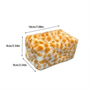 Plush giraffe print makeup bag dimensions 18x9x9cm with soft texture and zip detail