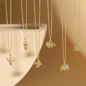Exquisite Copper Pendant Necklace Tiny Elephant Owl Bird Bull Cubic Zirconia Gold Plated Clavicle Chain Jewelry For Women