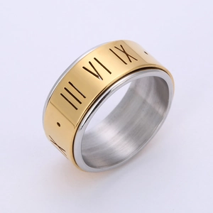Minimalistischer drehbarer Edelstahlring mit römischen Ziffern in Gold und Silber Optik