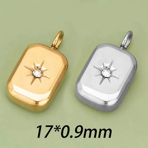 Gold and silver rectangular starburst pendants with zircon, sized 17x0.9mm for jewelry DIY