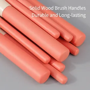 Holiday collection makeup brush set with matte coral pink solid wood handles for soft makeup